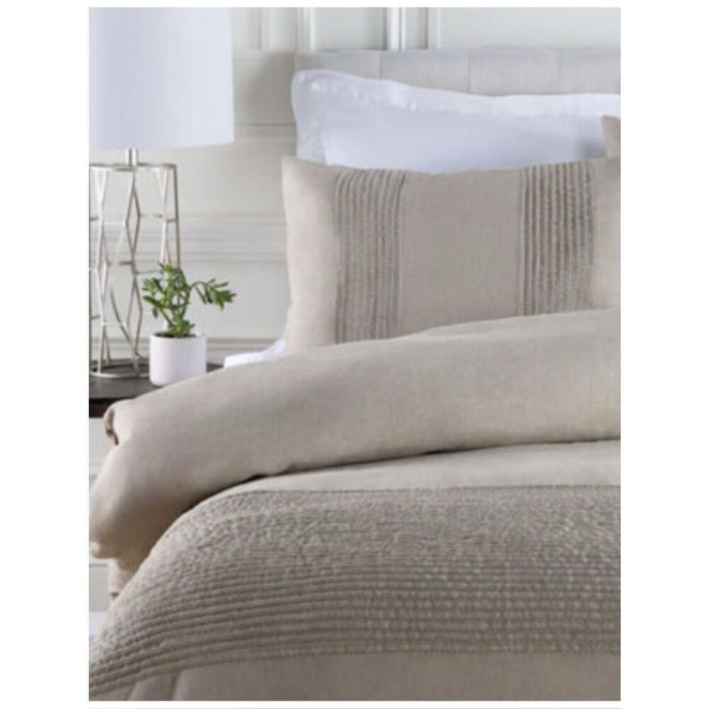 650$ New SURYA Upton Metallic Collection Linen Duvet Set Full/Queen